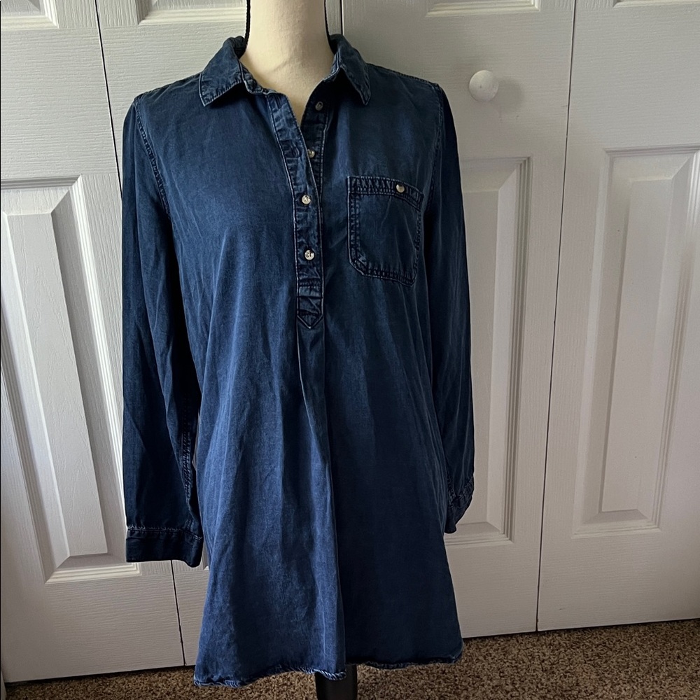 H&M Blue Midi Shirt Dress with Classic Style Size 12